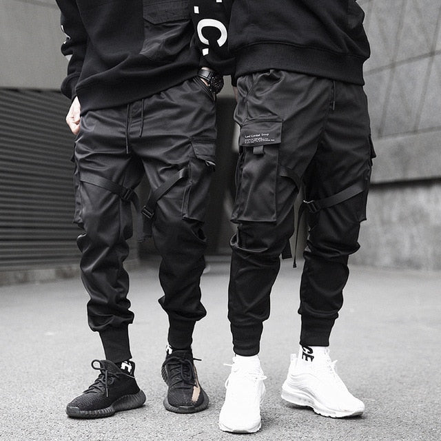 Fitas calças de carga masculina casual streetwear harajuku calças hip hop na moda casual juventude calças finas à moda calças de jogger masculino